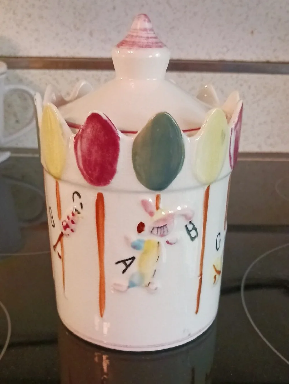 Mid-Century Vtg.  Ceramic Lollypops 🍭 Cookie Jar-Colorful Hand-Painted Design